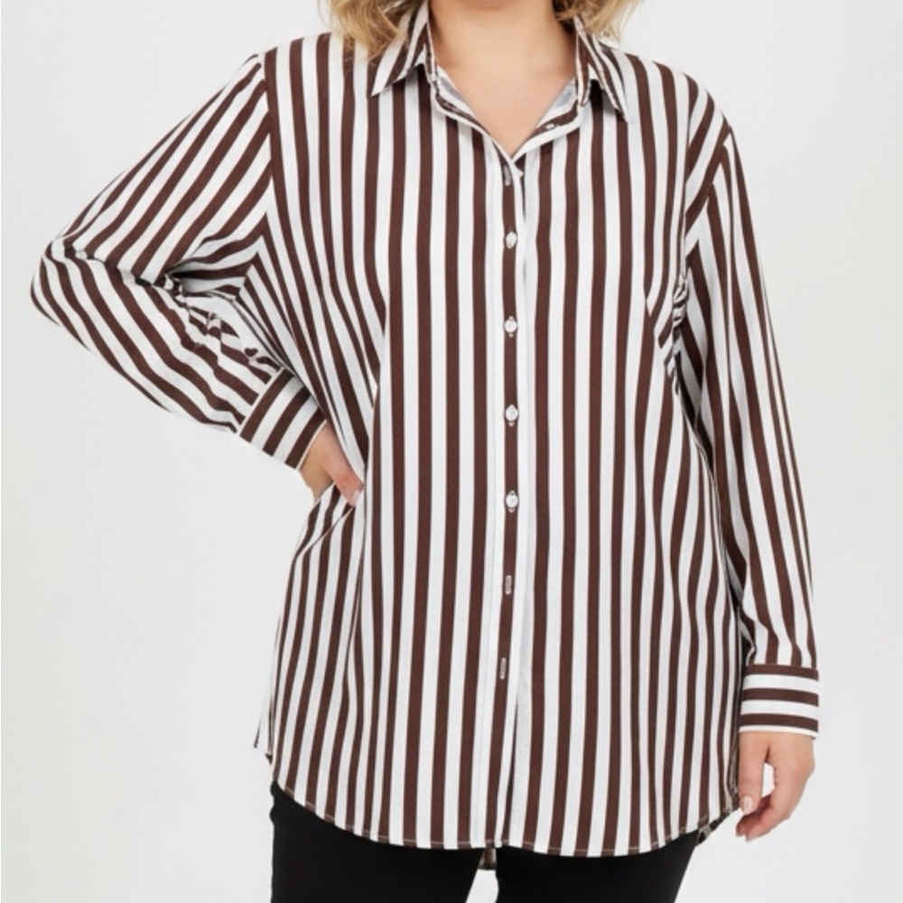 Talbots Chocolate and Cream Striped Shirt